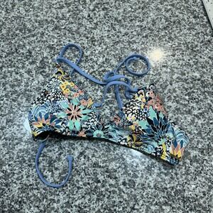 Roxy Bikini Top Womens Large Blue Floral Print Adjustable Tie Swimwear Beach